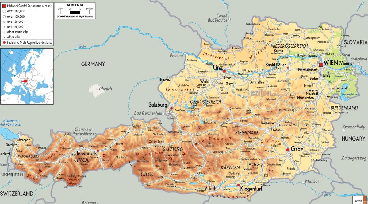 autriche carte des monts