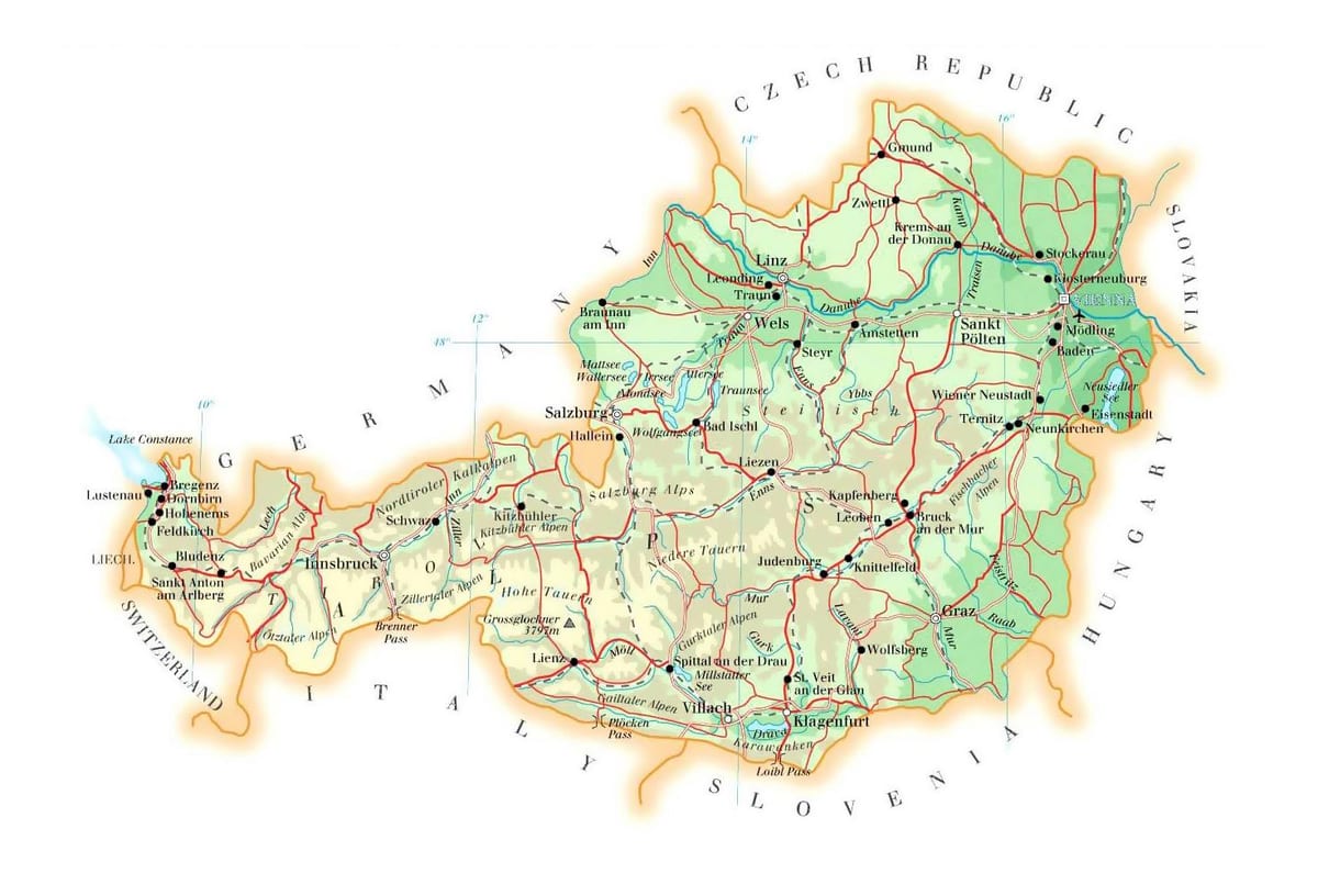 carte de l'autriche élévation
