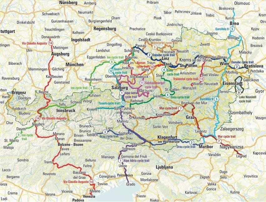 carte de l'autriche à vélo