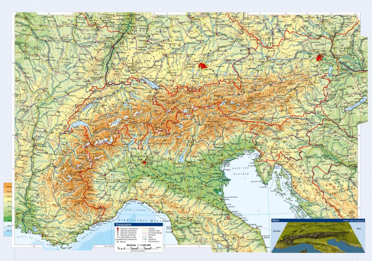 carte topographique de l'autriche