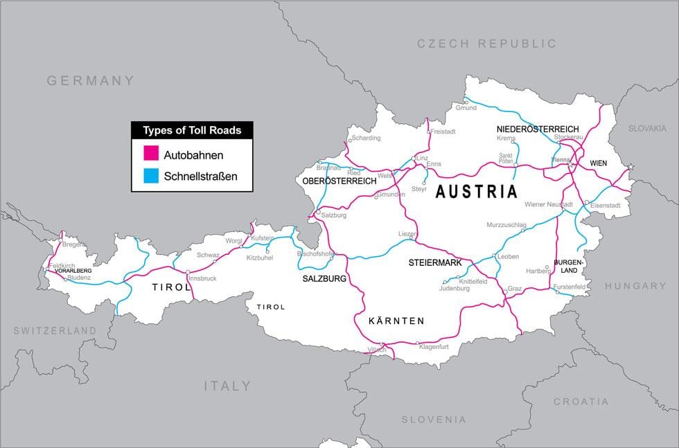 les routes à péage en autriche carte