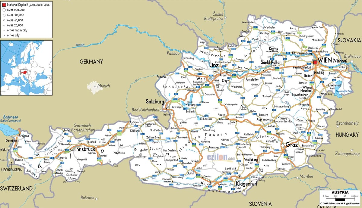 carte de l'autriche itinéraire