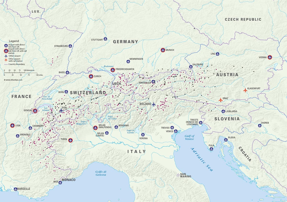 carte de l'autriche stations de ski les aéroports