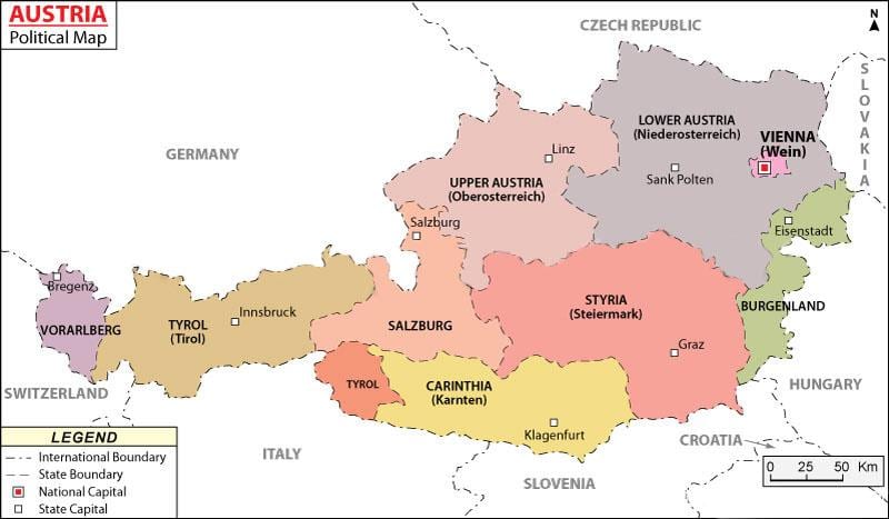 carte politique de l'autriche