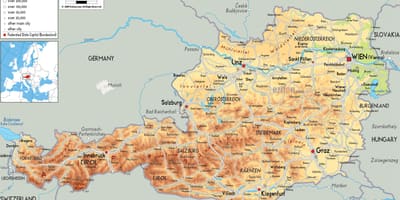 Carte de la carte physique de l'autriche